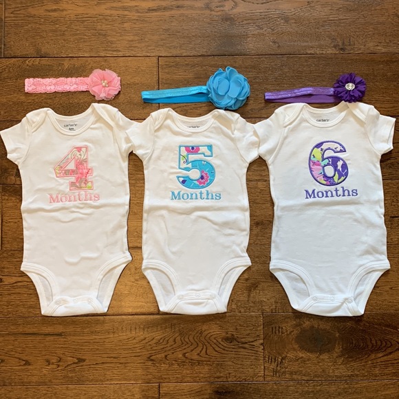 Monthly Onesies with Matching Headbands - Picture 4 of 14
